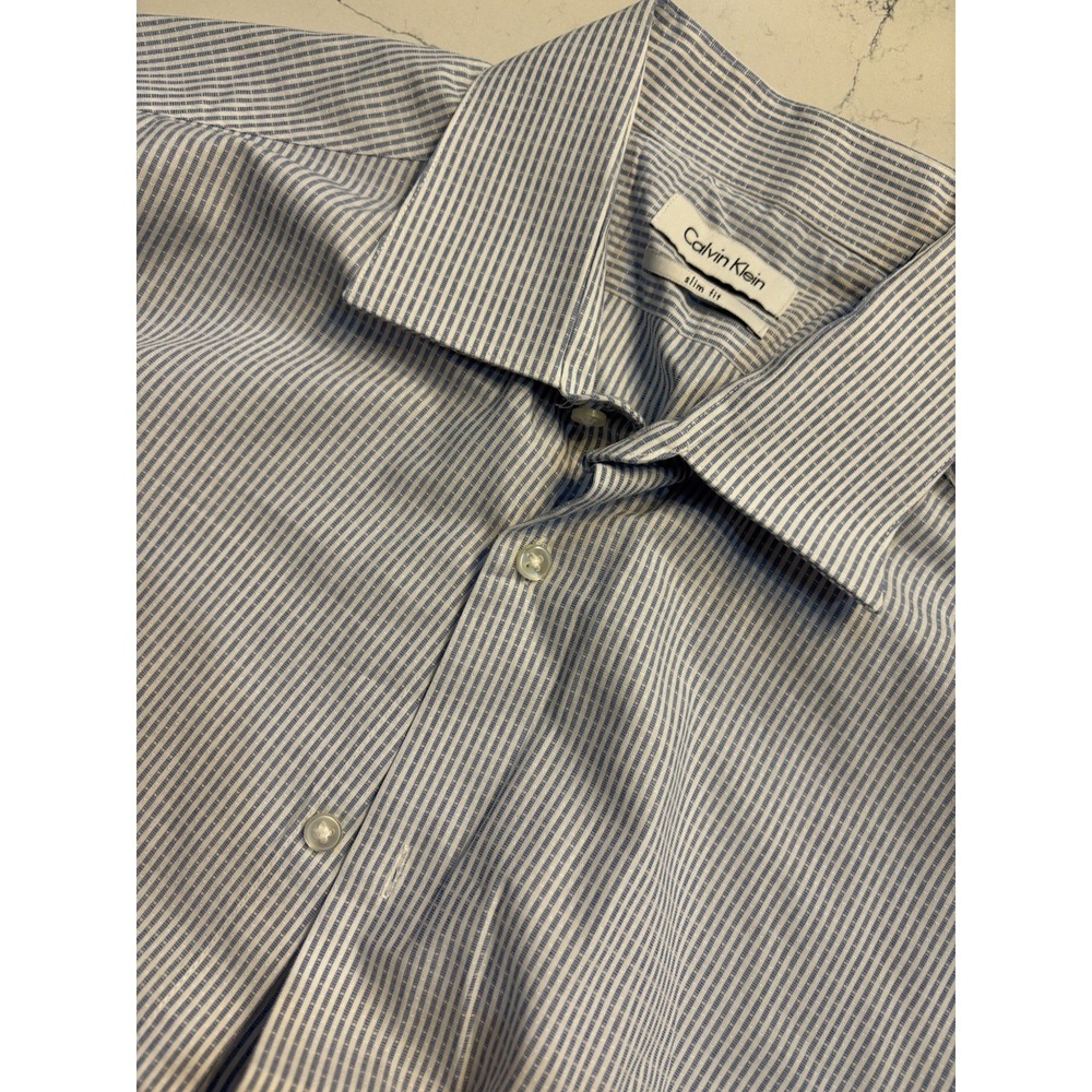 Calvin Klein Mens‎ Long Sleeve Slim Fit Dress Shirt , Blue, Size Large 16 32-33 - Picture 4 of 4